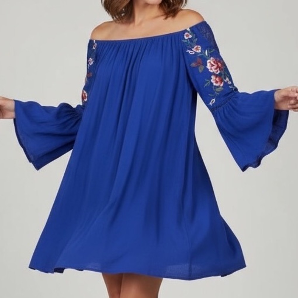 Altard State Embroidered‎ Off Shoulder Bell Sleeve Boho Dress Women Size XS